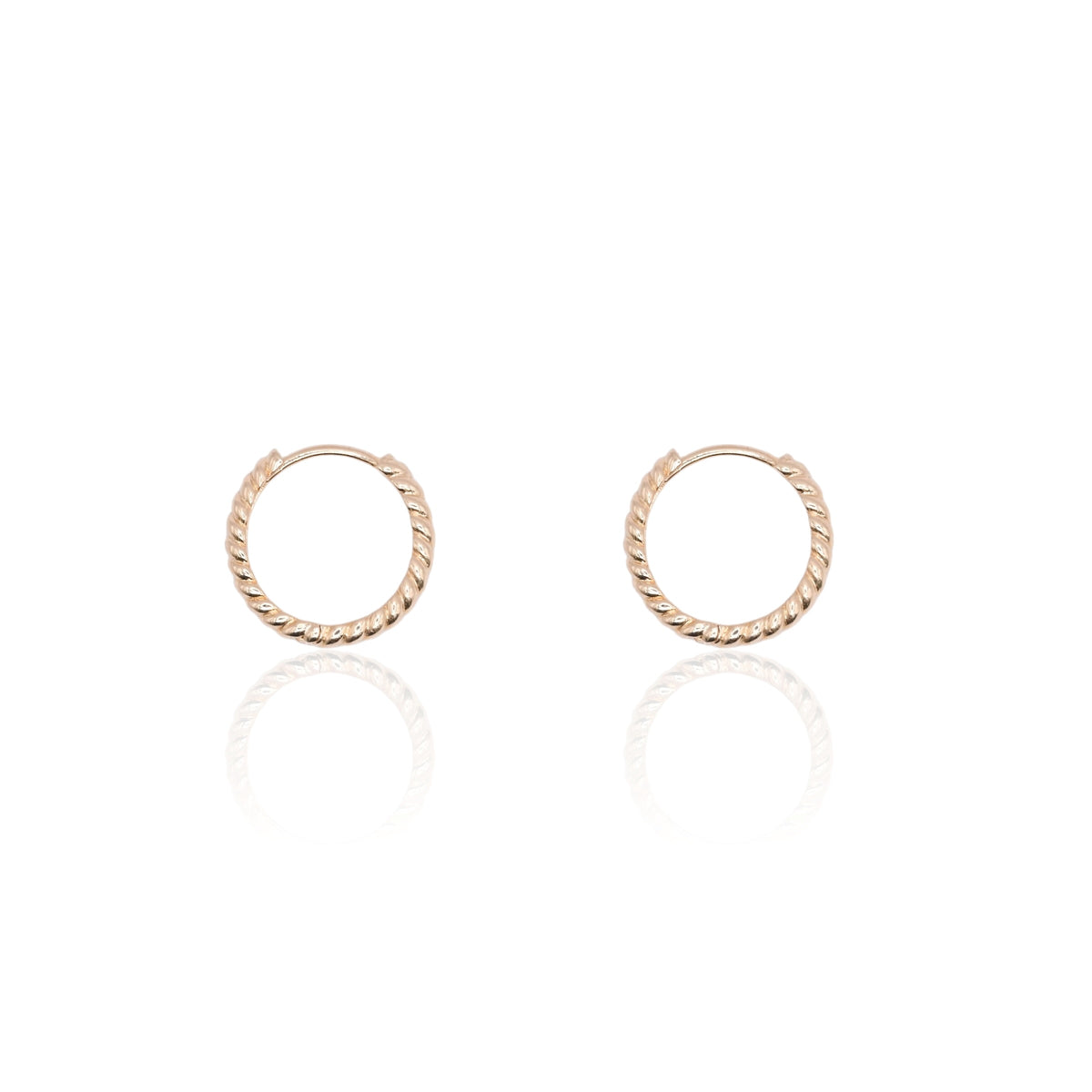 Beaded Twist Hoop Huggie Earrings 14K Yellow Gold 2.10mm Thick/14.77mm Diameter
