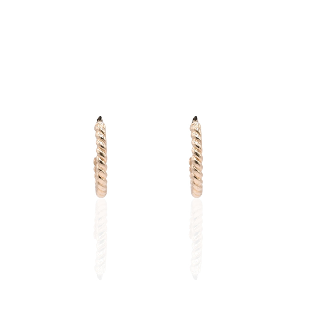 Beaded Twist Hoop Huggie Earrings 14K Yellow Gold 2.10mm Thick/14.77mm Diameter