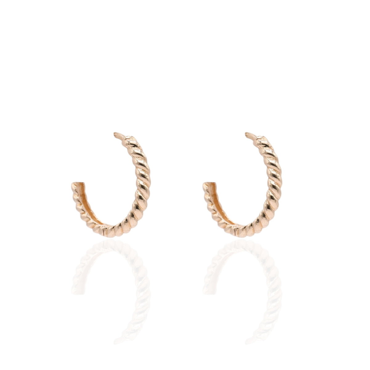 Beaded Twist Hoop Huggie Earrings 14K Yellow Gold 2.10mm Thick/14.77mm Diameter