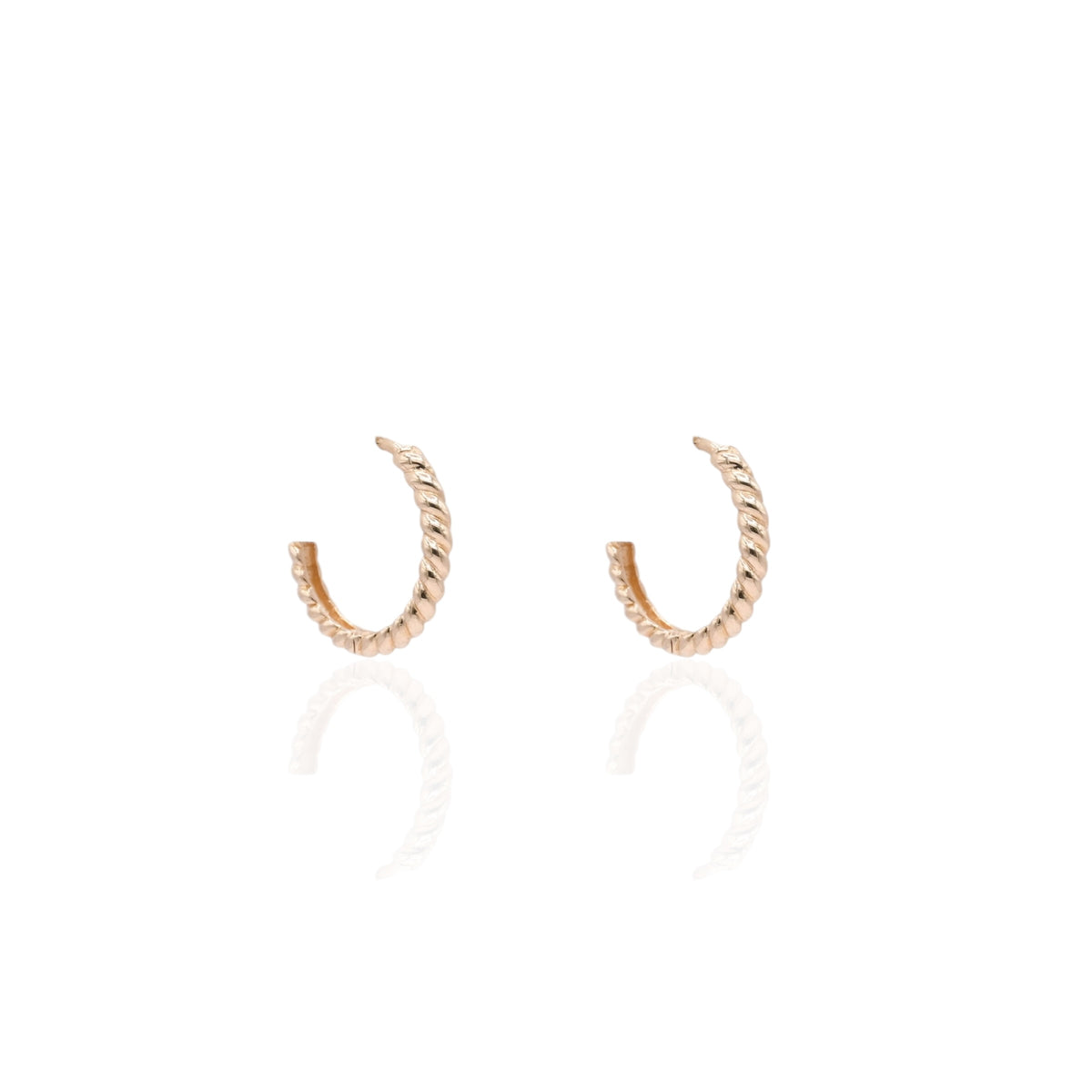 Beaded Twist Hoop Huggie Earrings 14K Yellow Gold 2.10mm Thick/14.77mm Diameter