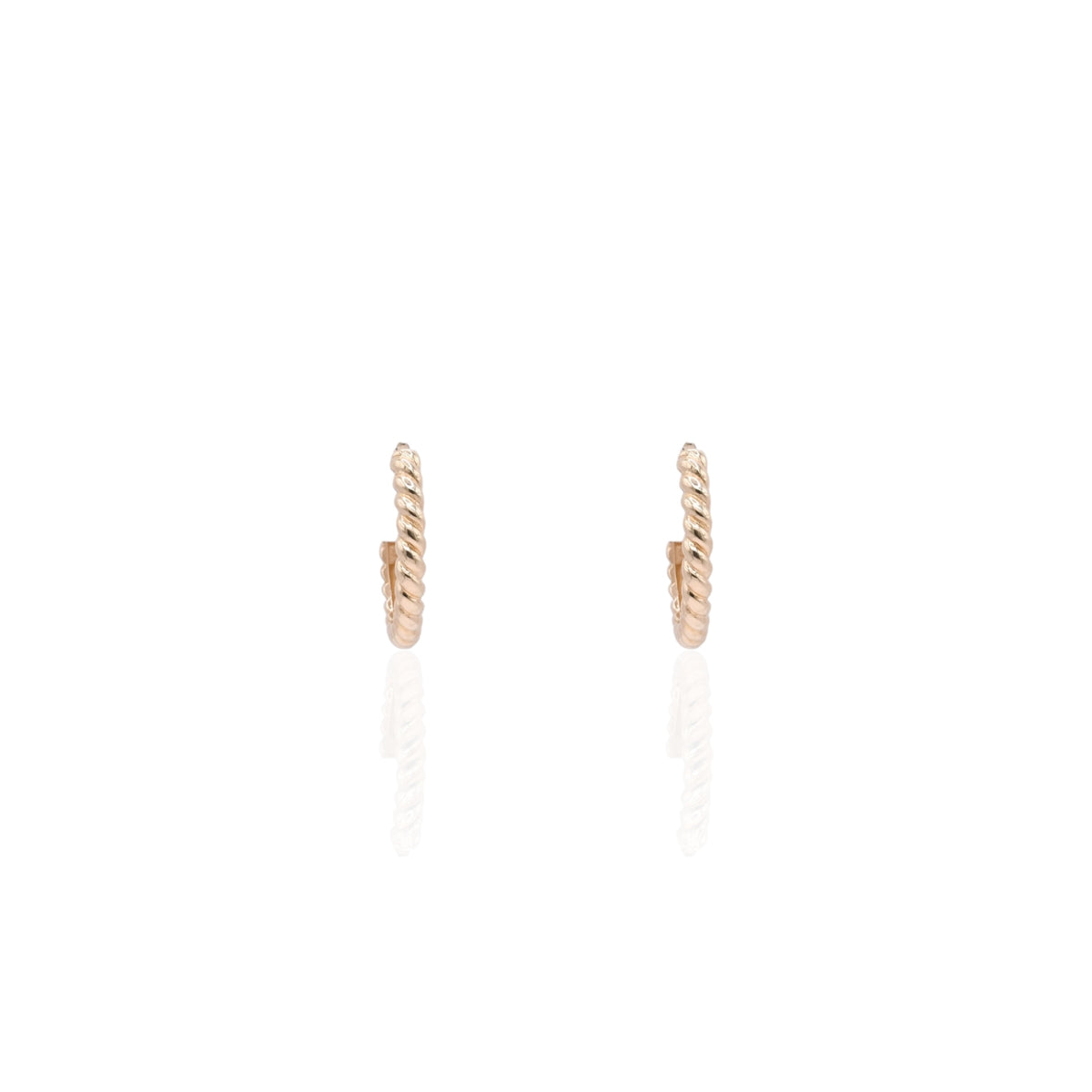 Beaded Twist Hoop Huggie Earrings 14K Yellow Gold 2.10mm Thick/14.77mm Diameter