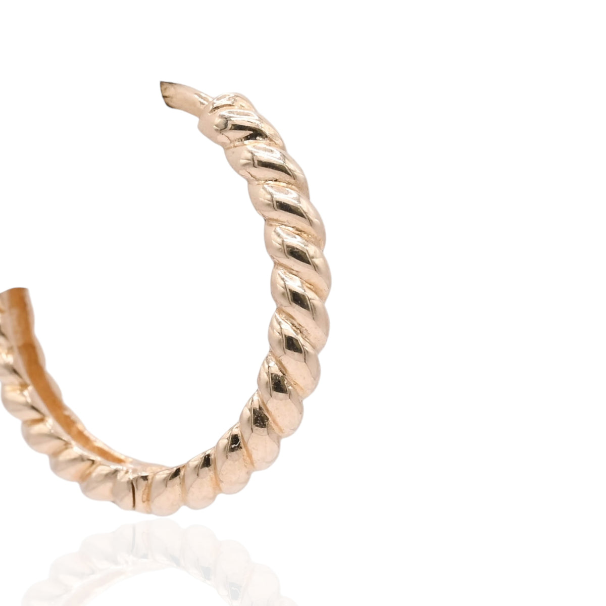 Beaded Twist Hoop Huggie Earrings 14K Yellow Gold 2.10mm Thick/14.77mm Diameter