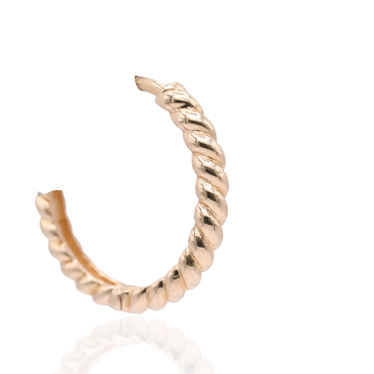 Beaded Twist Hoop Huggie Earrings 14K Yellow Gold 2.10mm Thick/14.77mm Diameter