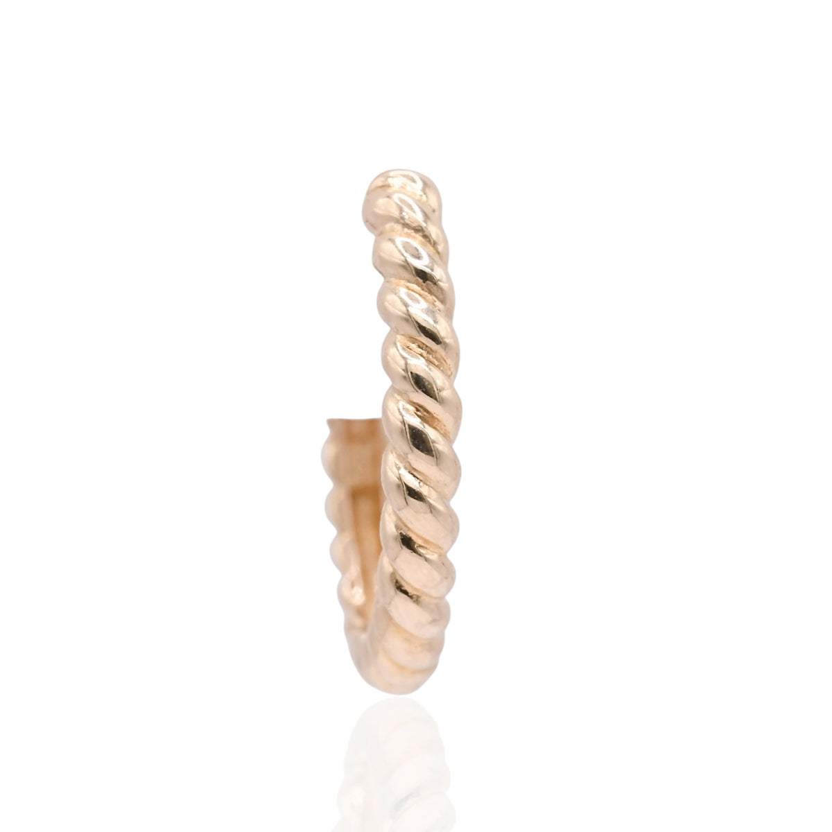 Beaded Twist Hoop Huggie Earrings 14K Yellow Gold 2.10mm Thick/14.77mm Diameter