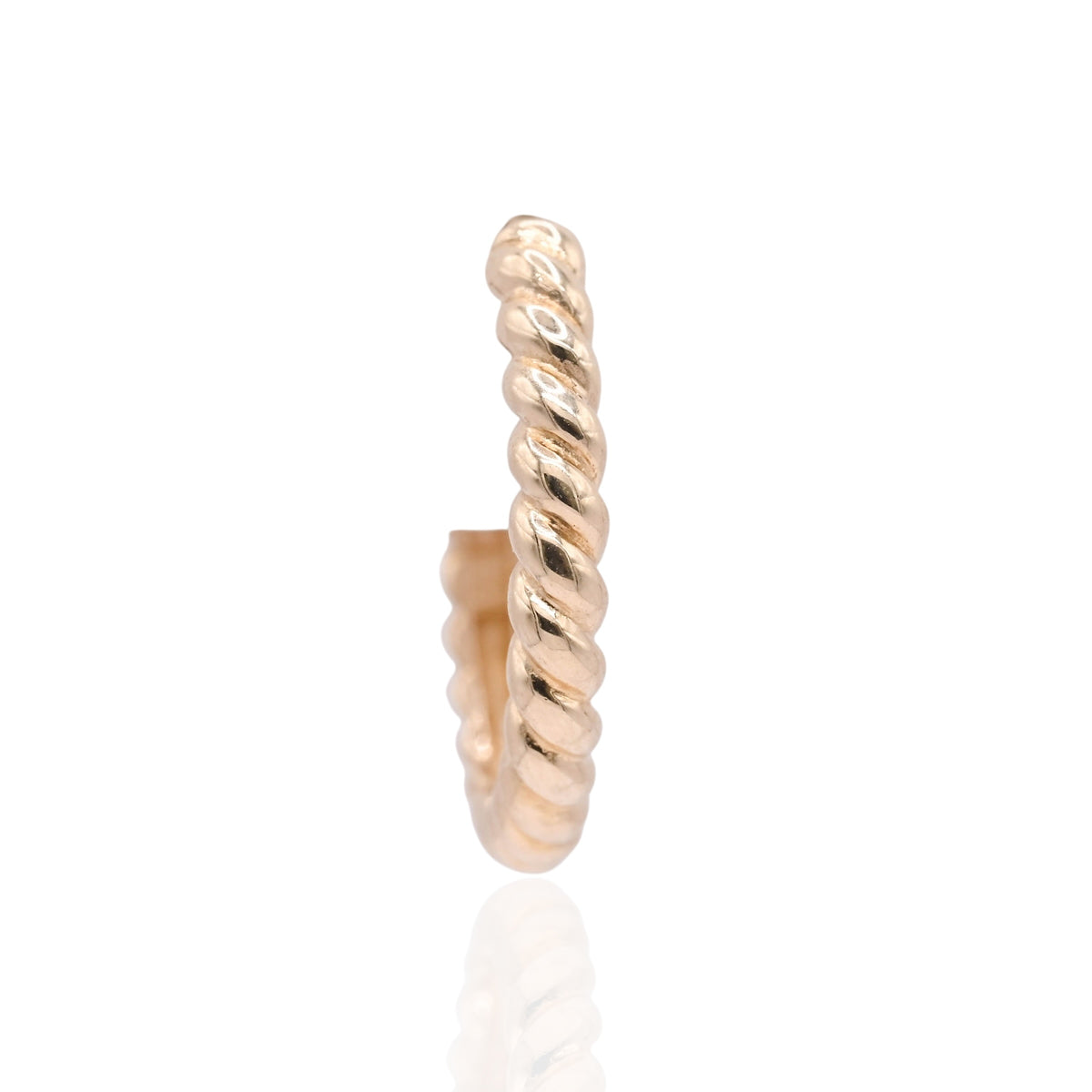 Beaded Twist Hoop Huggie Earrings 14K Yellow Gold 2.10mm Thick/14.77mm Diameter