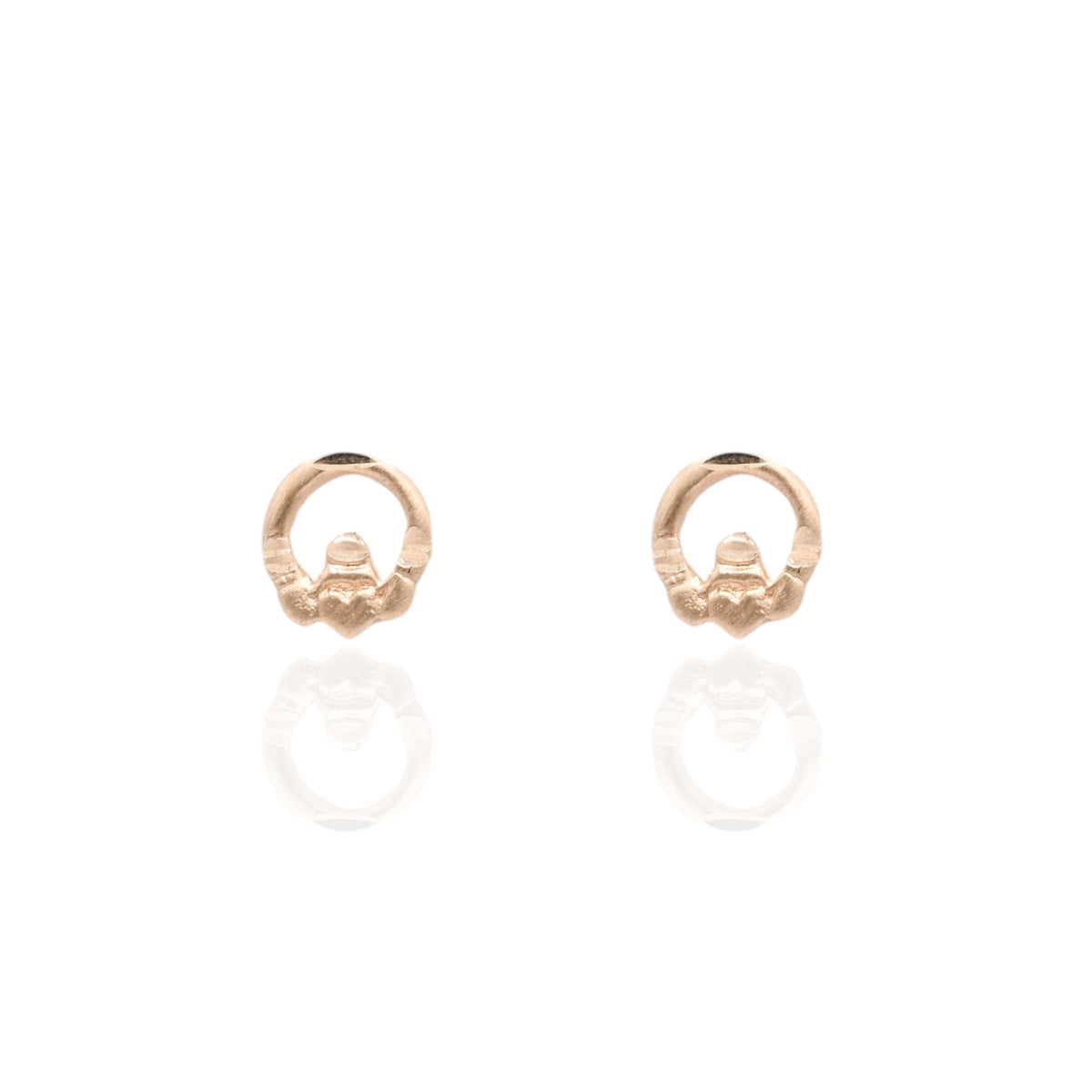 Lightweight Diamond Cut Claddagh Knocker Stud Earrings 14K Yellow Gold