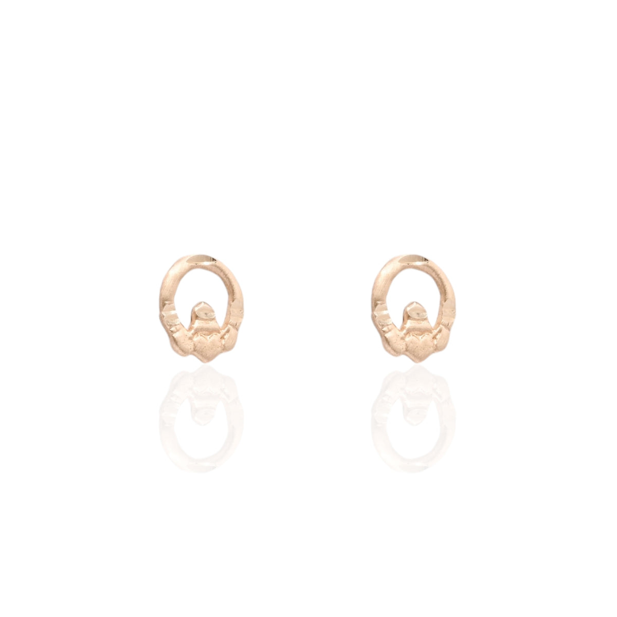 Lightweight Diamond Cut Claddagh Knocker Stud Earrings 14K Yellow Gold