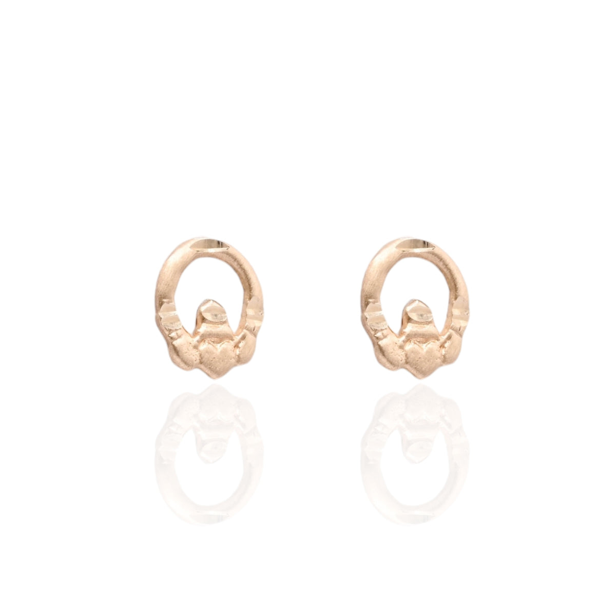 Lightweight Diamond Cut Claddagh Knocker Stud Earrings 14K Yellow Gold