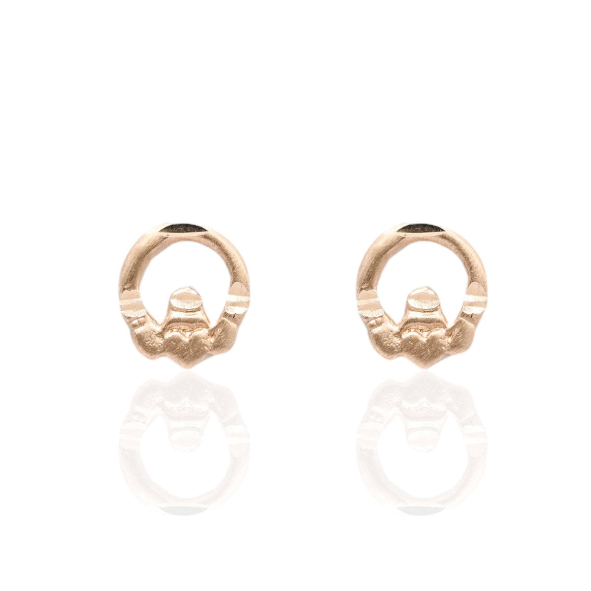 Lightweight Diamond Cut Claddagh Knocker Stud Earrings 14K Yellow Gold