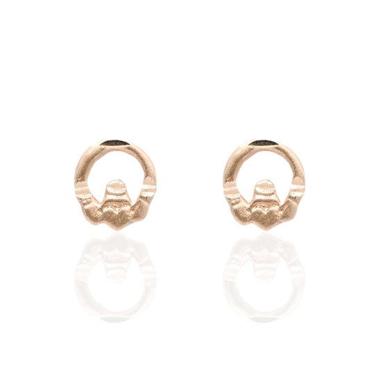 Lightweight Diamond Cut Claddagh Knocker Stud Earrings 14K Yellow Gold
