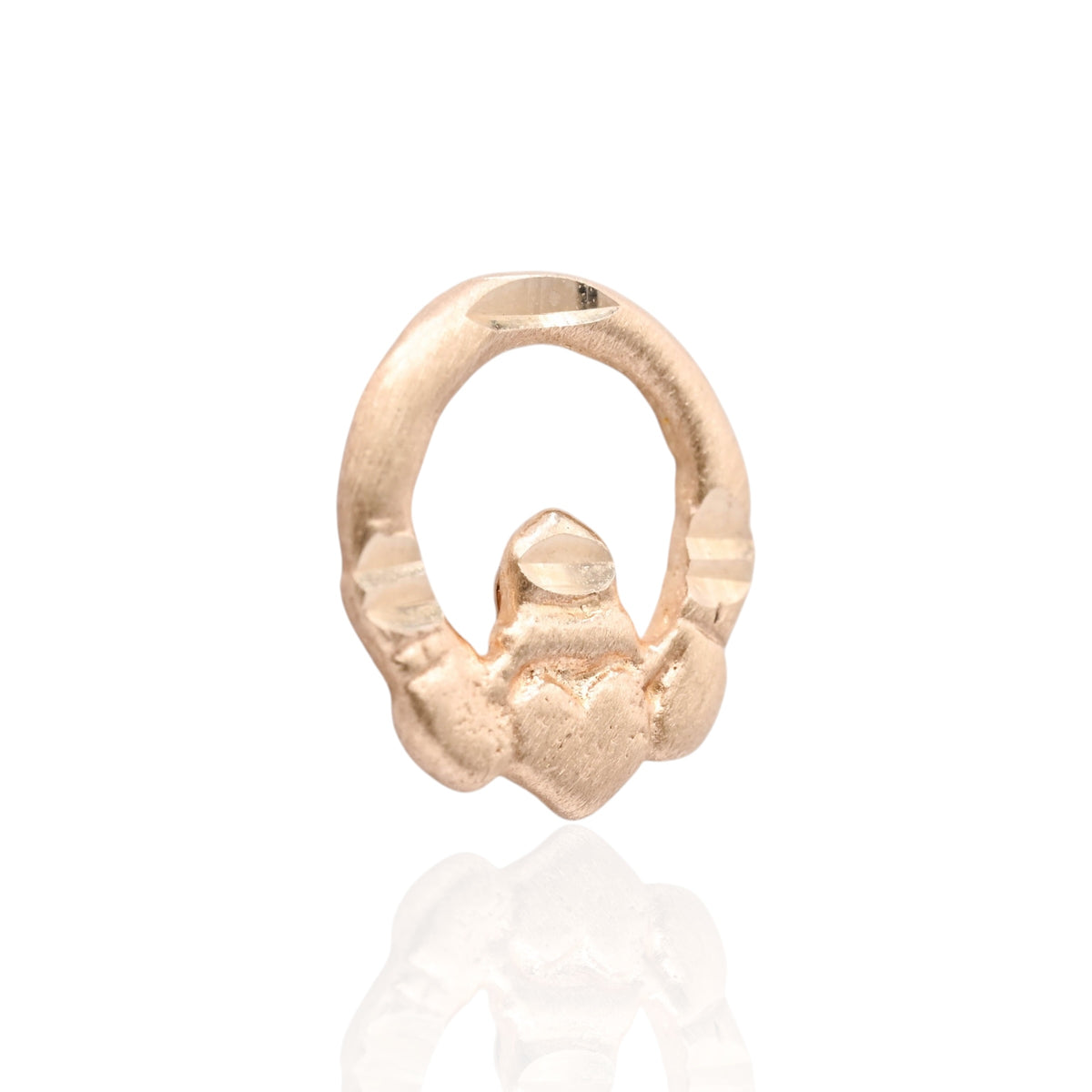 Lightweight Diamond Cut Claddagh Knocker Stud Earrings 14K Yellow Gold
