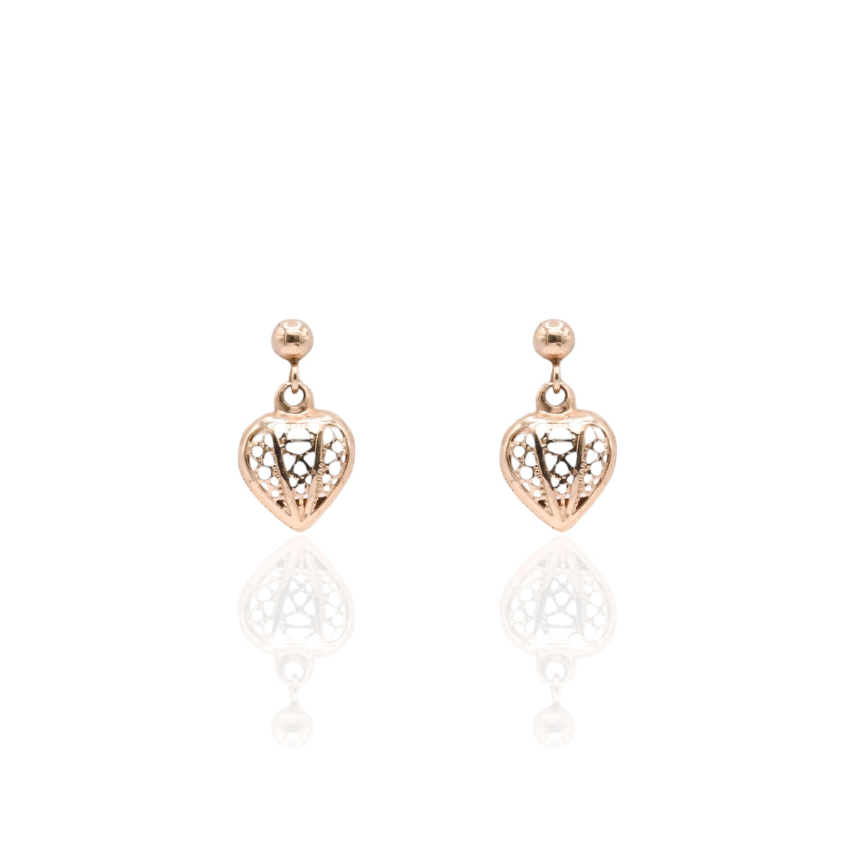 Lightweight Lacy Heart Dangle Earrings 14K Yellow Gold