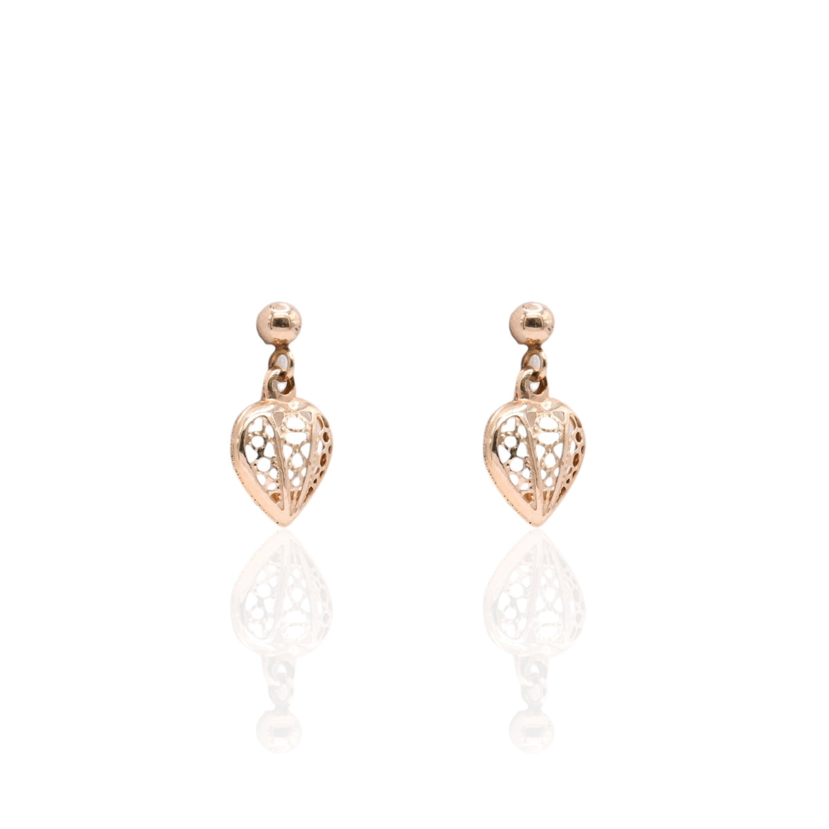 Lightweight Lacy Heart Dangle Earrings 14K Yellow Gold