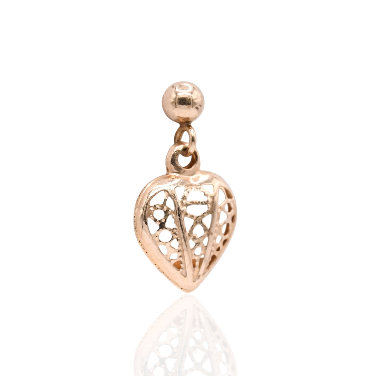 Lightweight Lacy Heart Dangle Earrings 14K Yellow Gold