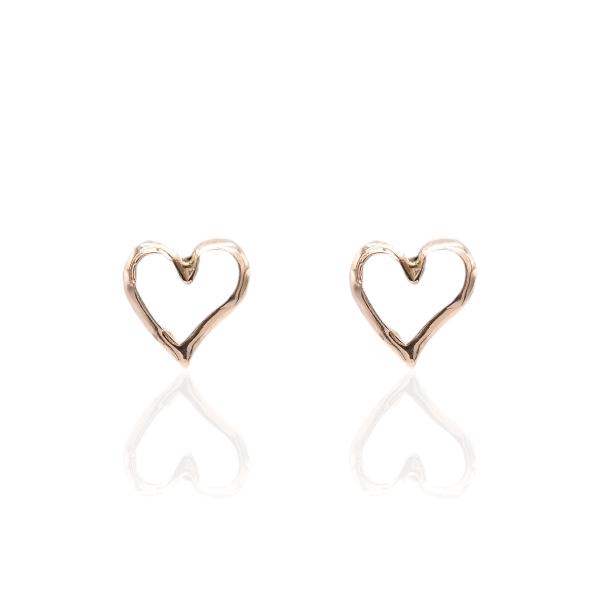 Lightweight Open Heart Stud Earrings 14K Yellow Gold