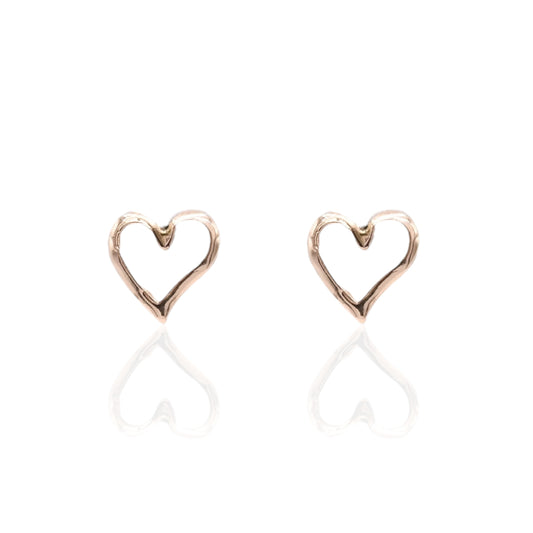 Lightweight Open Heart Stud Earrings 14K Yellow Gold