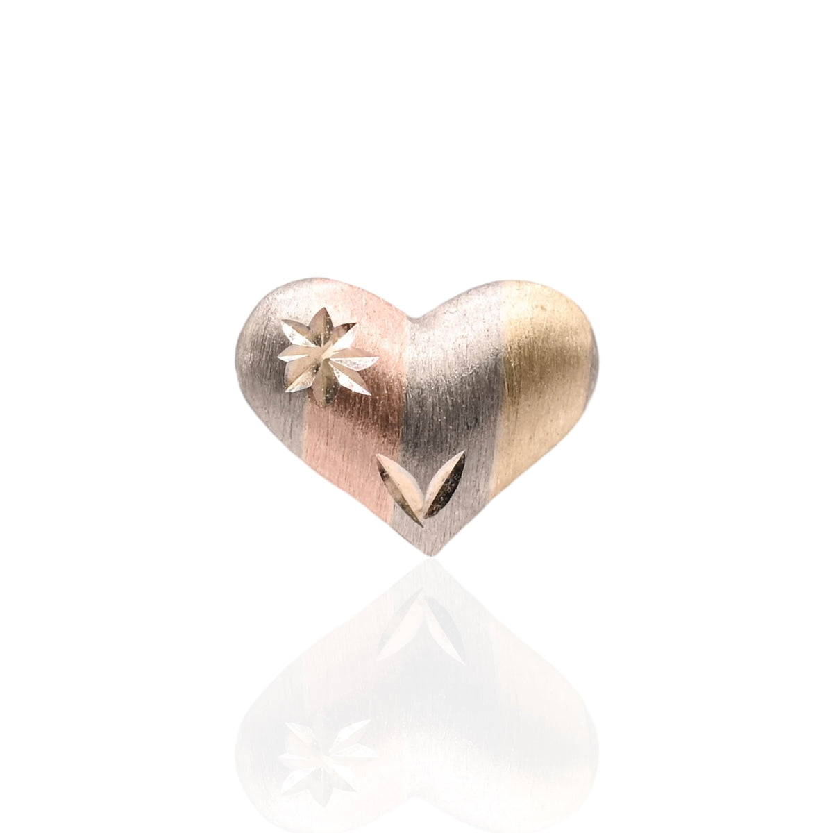 Lightweight Puffed Tricolor Diamond Cut Heart Stud Earrings 14K Yellow Gold, 14K Rose Gold, and 14K White Gold