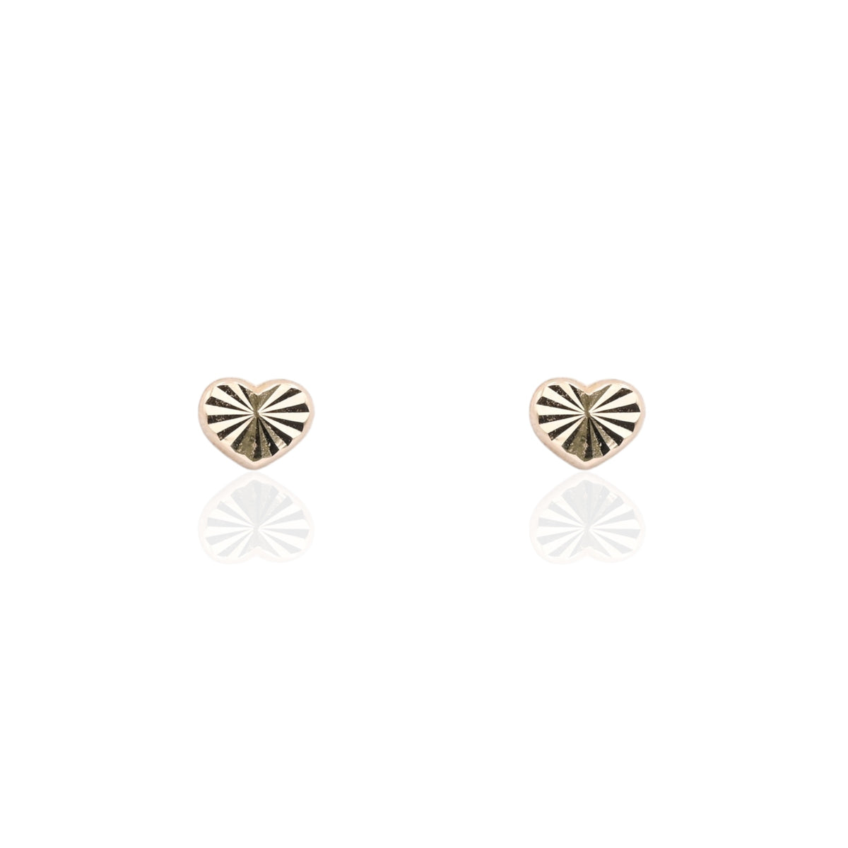 Lightweight Diamond Cut Fluted Heart Stud Earrings 14K Yellow Gold with Safety Screwbacks
