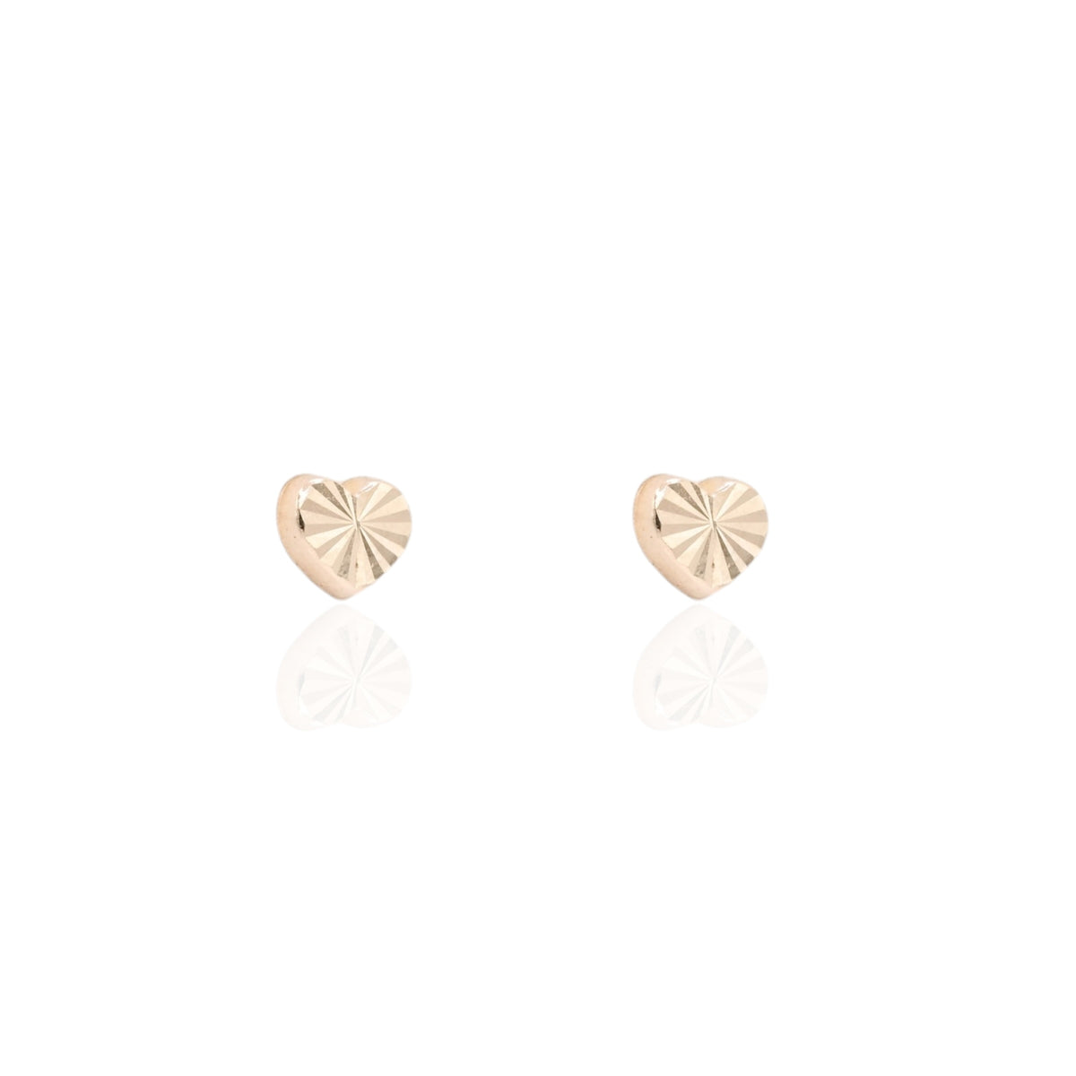 Lightweight Diamond Cut Fluted Heart Stud Earrings 14K Yellow Gold with Safety Screwbacks