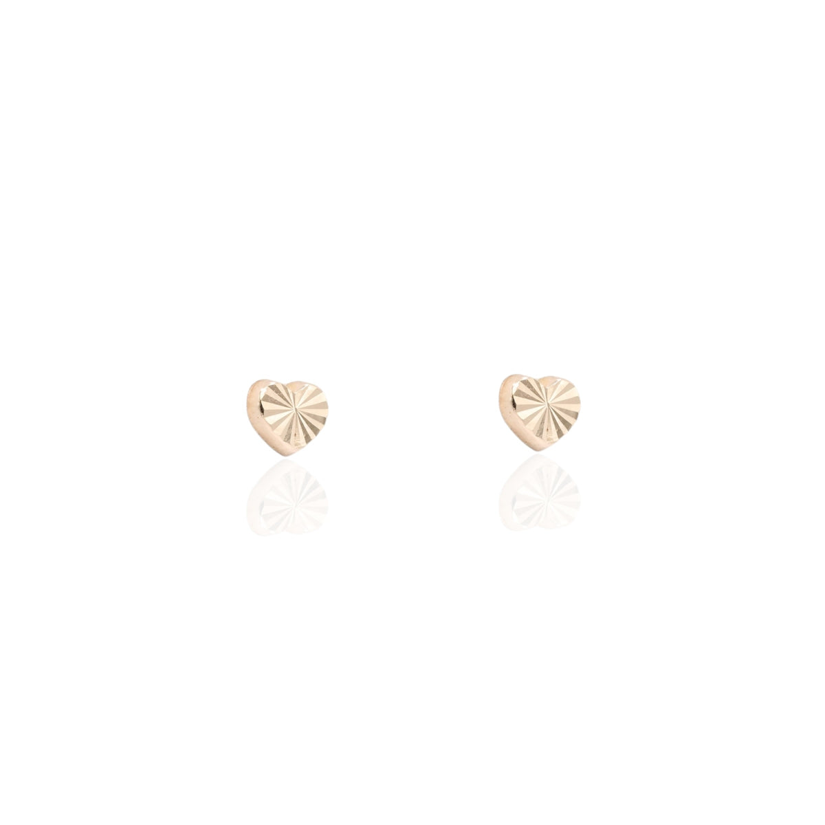 Lightweight Diamond Cut Fluted Heart Stud Earrings 14K Yellow Gold with Safety Screwbacks