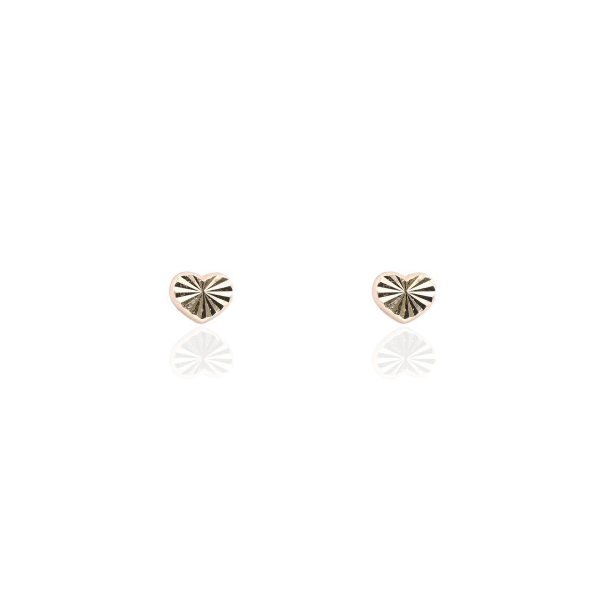 Lightweight Diamond Cut Fluted Heart Stud Earrings 14K Yellow Gold with Safety Screwbacks