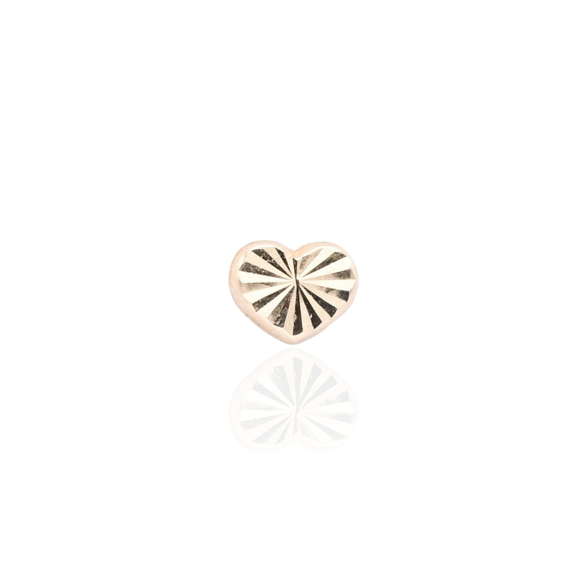 Lightweight Diamond Cut Fluted Heart Stud Earrings 14K Yellow Gold with Safety Screwbacks