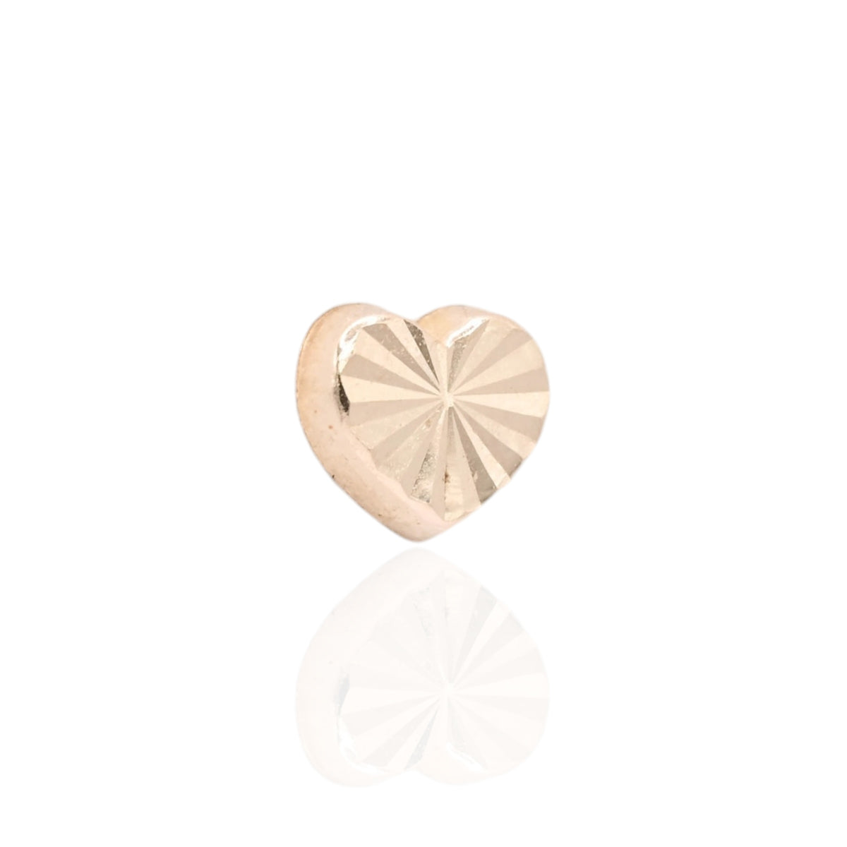Lightweight Diamond Cut Fluted Heart Stud Earrings 14K Yellow Gold with Safety Screwbacks