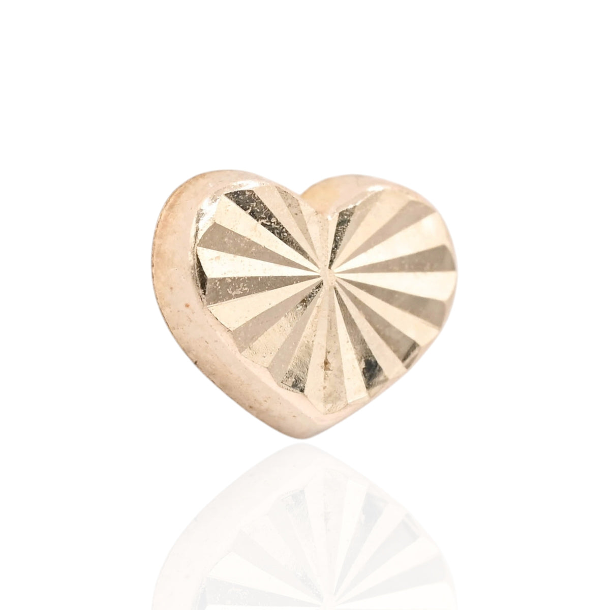 Lightweight Diamond Cut Fluted Heart Stud Earrings 14K Yellow Gold with Safety Screwbacks
