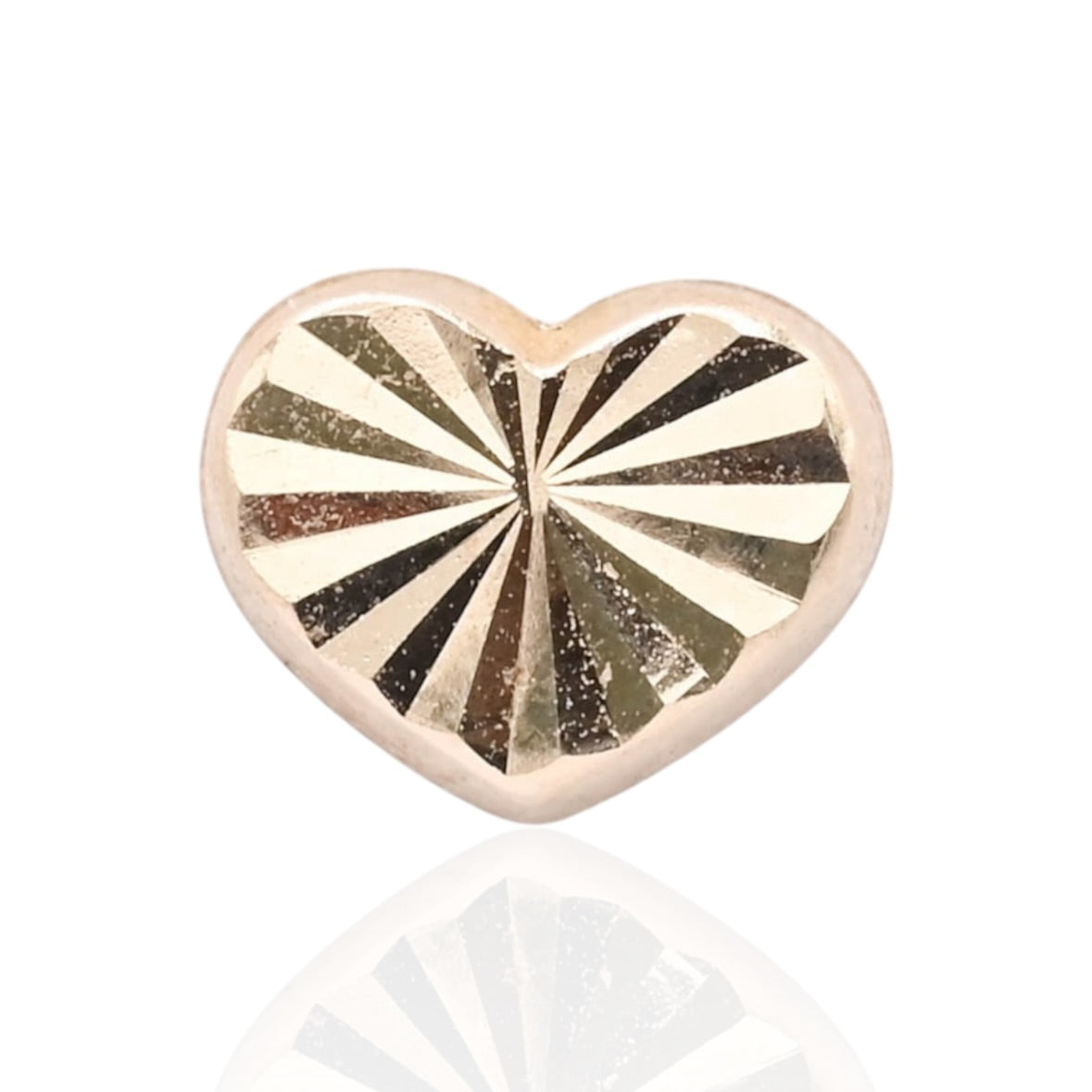 Lightweight Diamond Cut Fluted Heart Stud Earrings 14K Yellow Gold with Safety Screwbacks