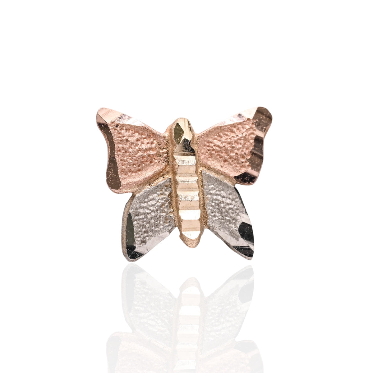 Lightweight Diamond Cut Tricolor Butterfly Stud Earrings 14K Yellow Gold, 14K Rose Gold, and 14K White Gold