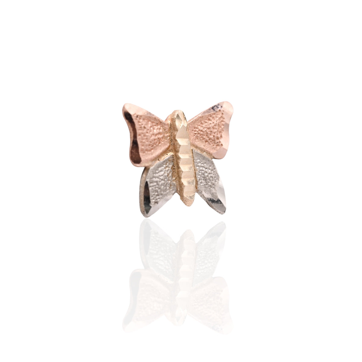 Lightweight Diamond Cut Tricolor Butterfly Stud Earrings 14K Yellow Gold, 14K Rose Gold, and 14K White Gold