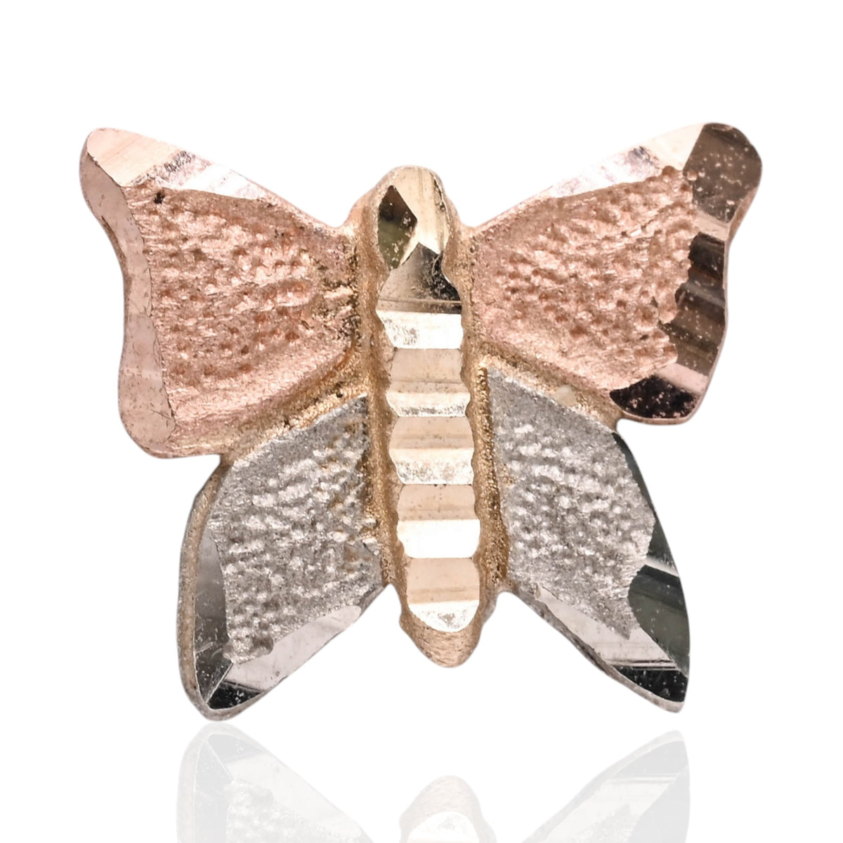 Lightweight Diamond Cut Tricolor Butterfly Stud Earrings 14K Yellow Gold, 14K Rose Gold, and 14K White Gold