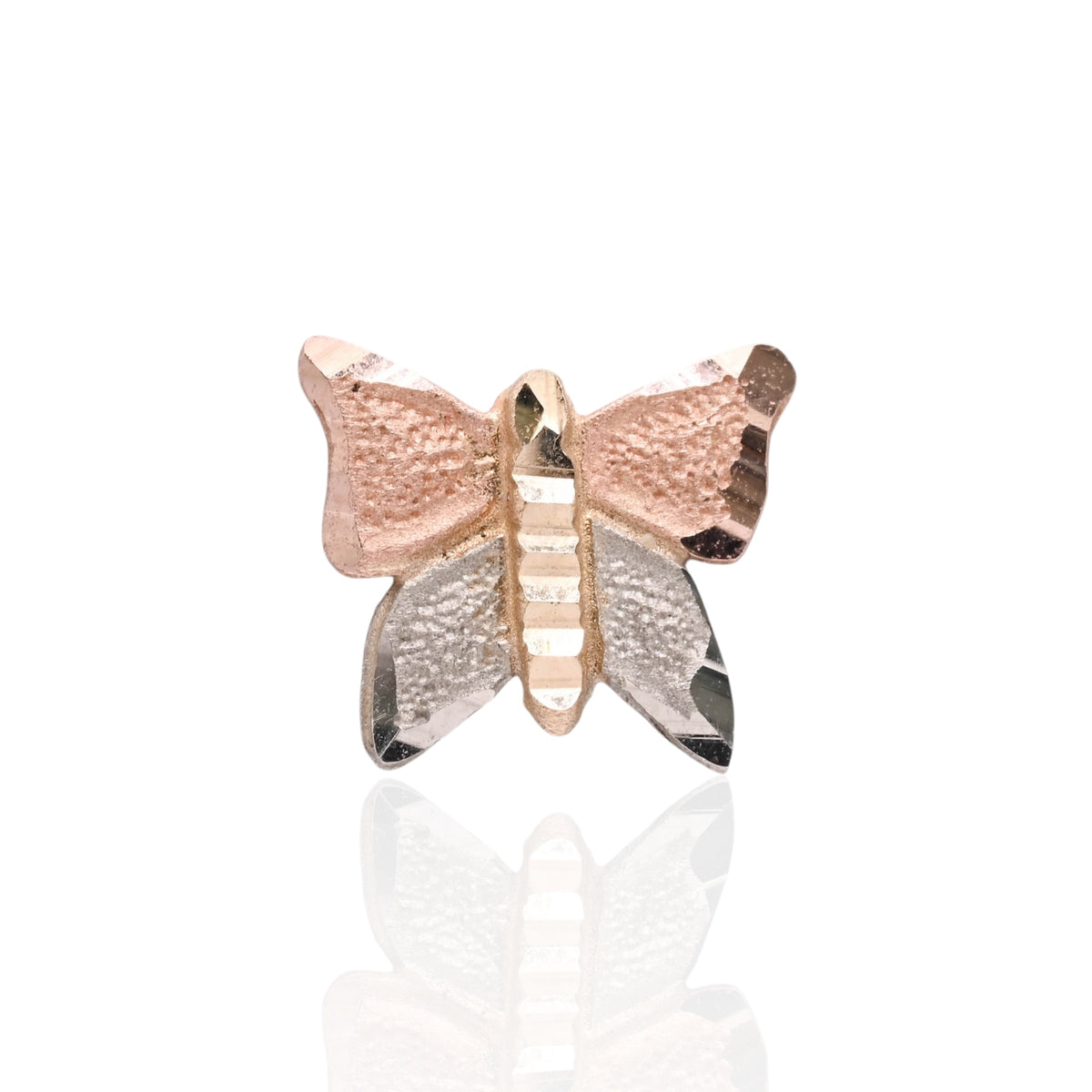 Lightweight Diamond Cut Tricolor Butterfly Stud Earrings 14K Yellow Gold, 14K Rose Gold, and 14K White Gold