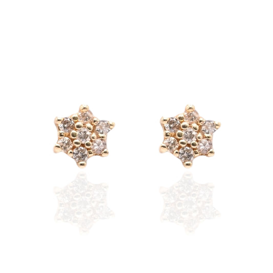 Vintage-Style Flower Cluster Diamond Stud Earrings 14K Yellow Gold 0.14cttw