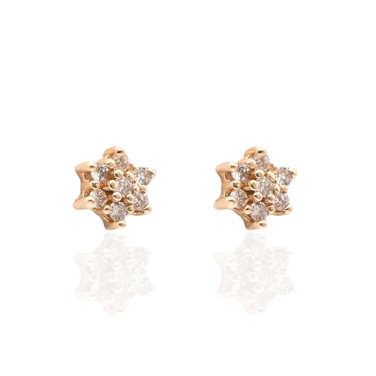 Vintage-Style Flower Cluster Diamond Stud Earrings 14K Yellow Gold 0.14cttw