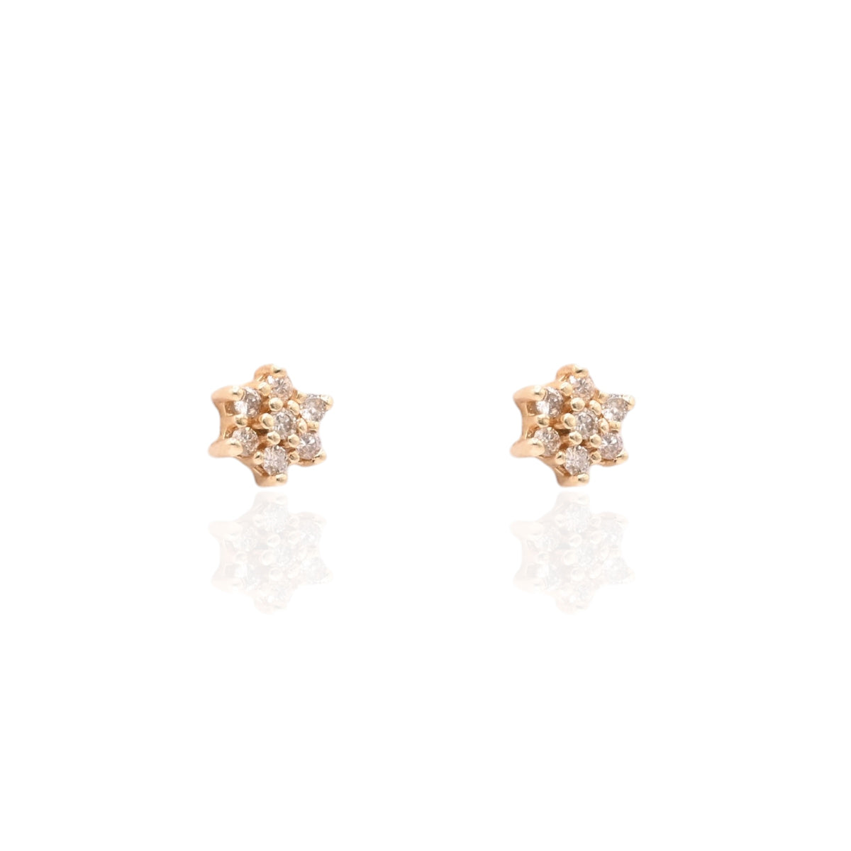 Vintage-Style Flower Cluster Diamond Stud Earrings 14K Yellow Gold 0.14cttw
