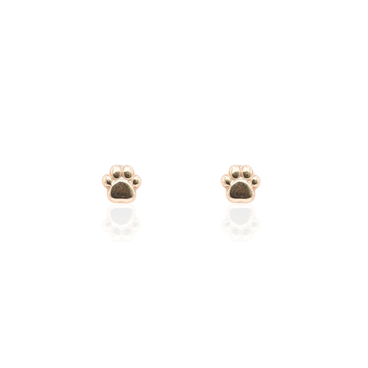 Lightweight Paw Print Stud Earrings 14K Yellow Gold