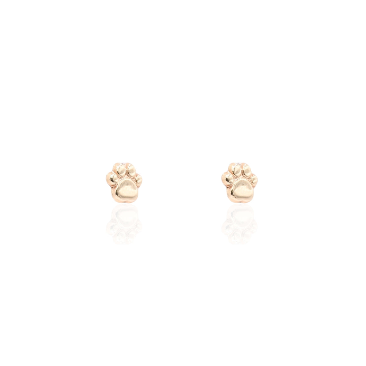 Lightweight Paw Print Stud Earrings 14K Yellow Gold
