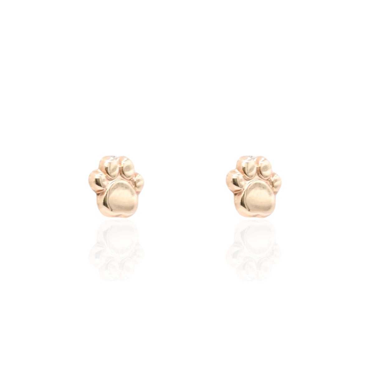 Lightweight Paw Print Stud Earrings 14K Yellow Gold