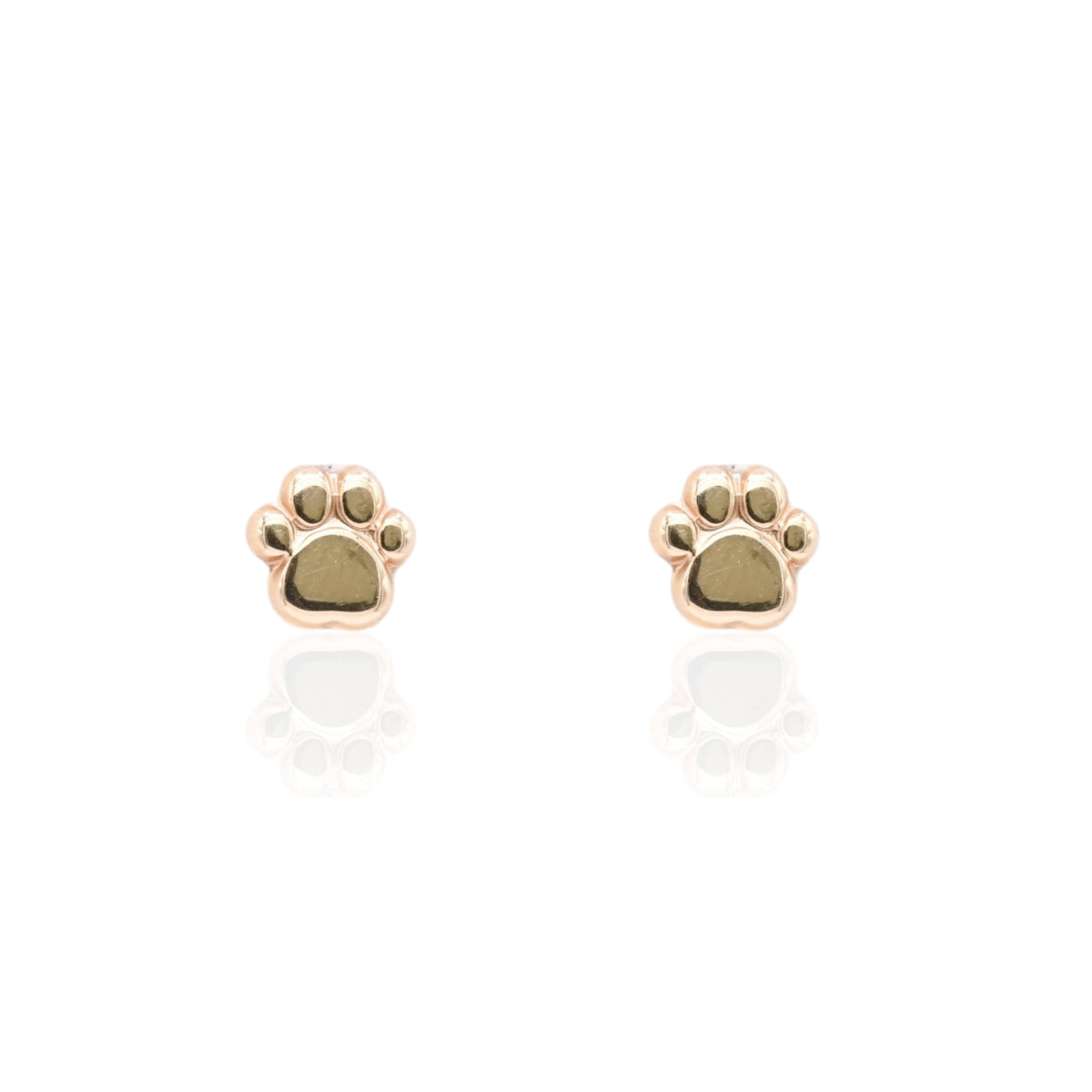 Lightweight Paw Print Stud Earrings 14K Yellow Gold
