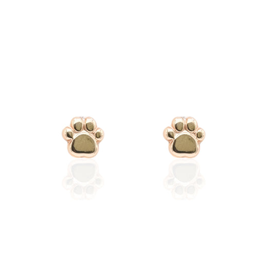 Lightweight Paw Print Stud Earrings 14K Yellow Gold