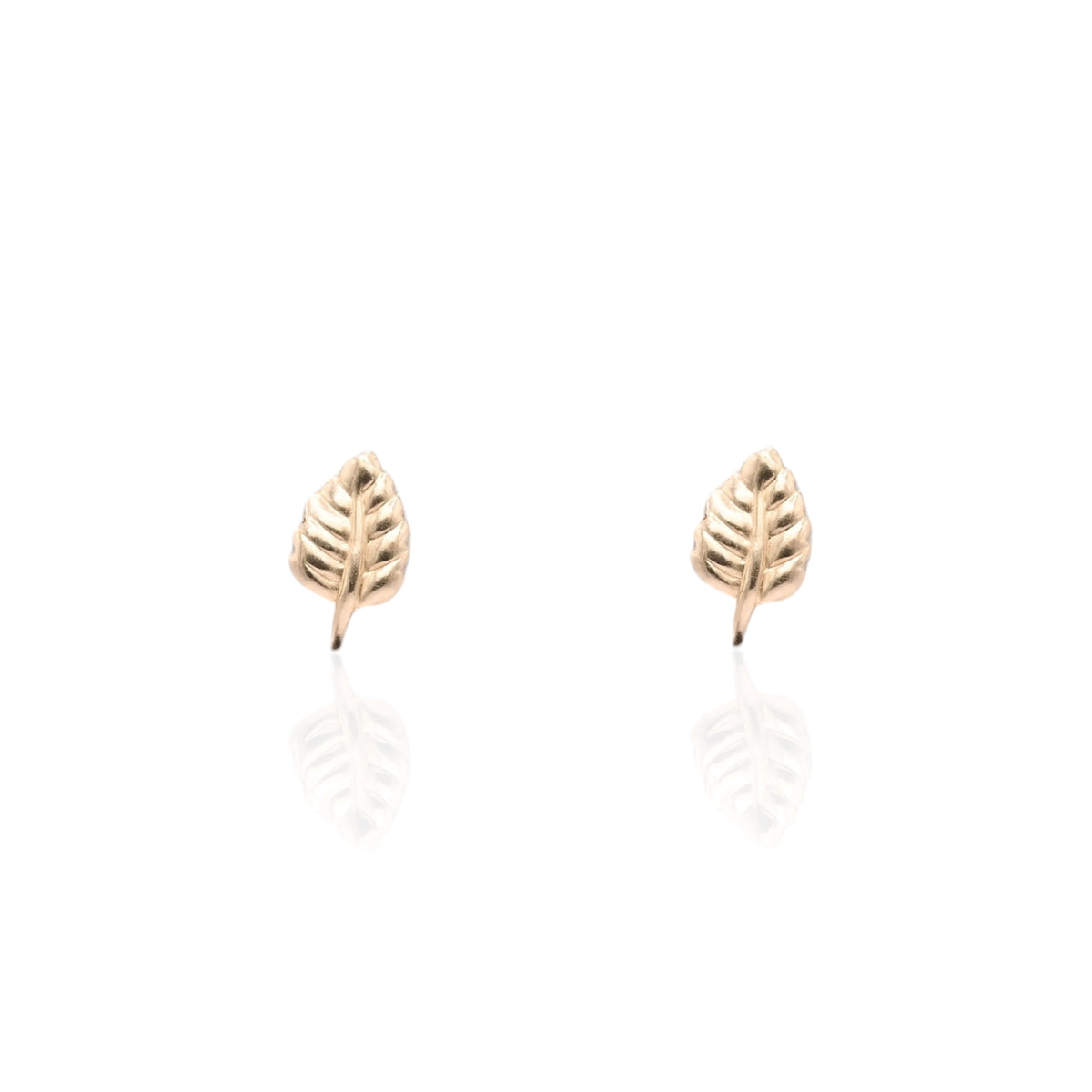 Lightweight Leaf Stud Earrings 14K Yellow Gold