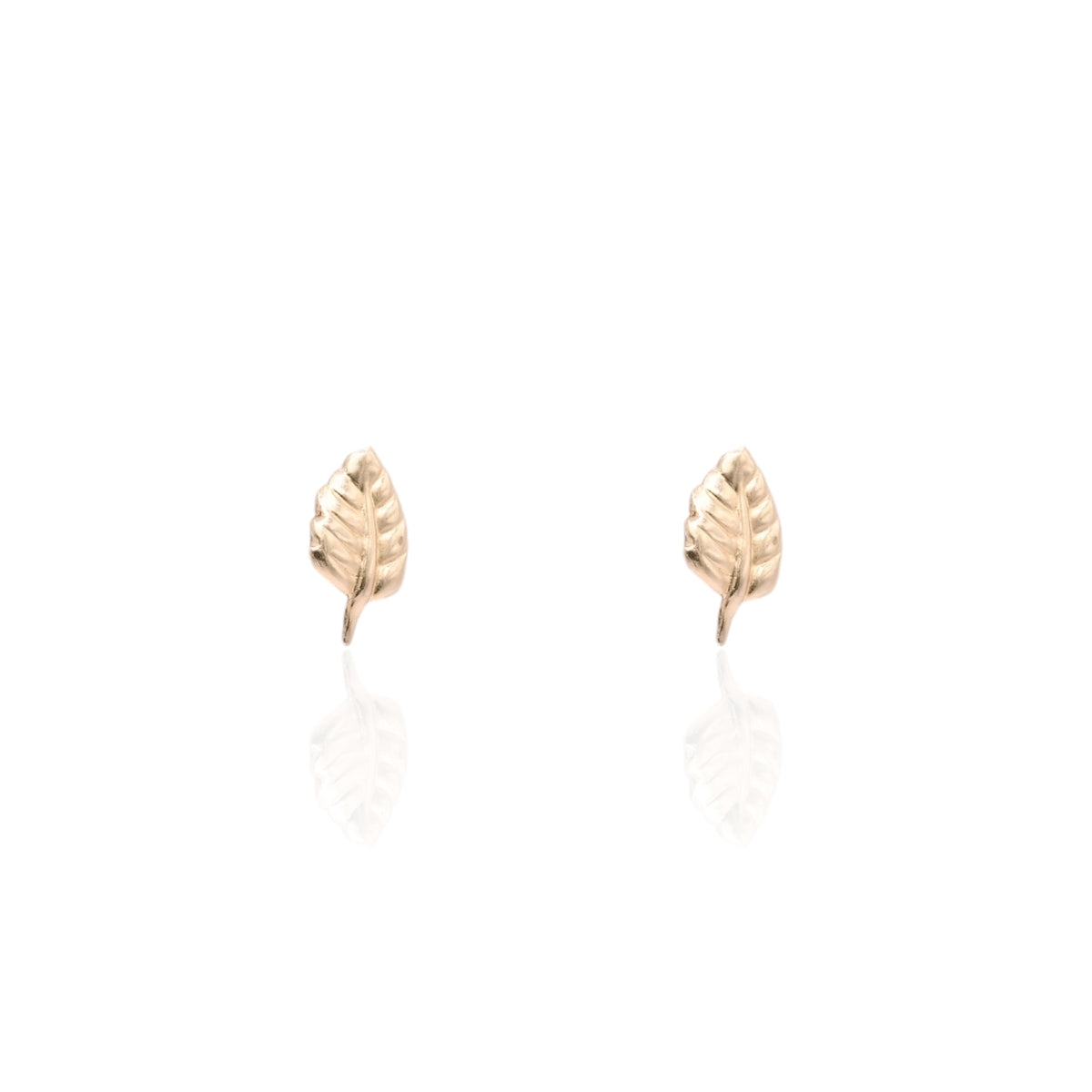 Lightweight Leaf Stud Earrings 14K Yellow Gold