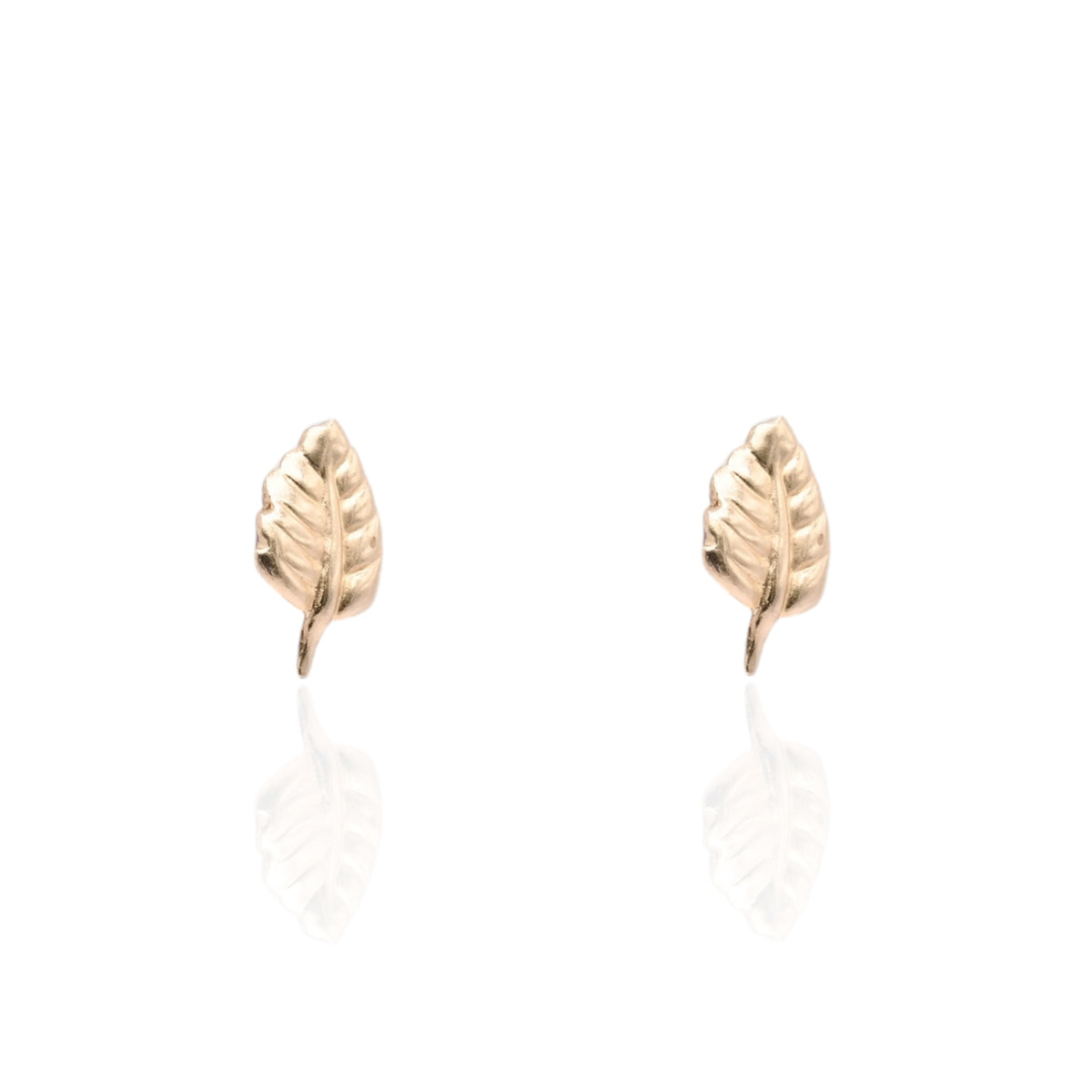 Lightweight Leaf Stud Earrings 14K Yellow Gold
