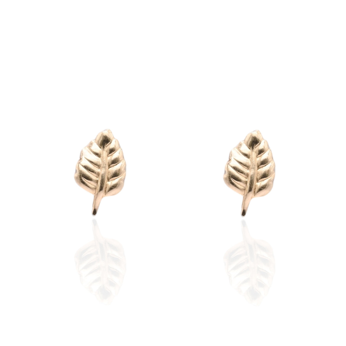 Lightweight Leaf Stud Earrings 14K Yellow Gold