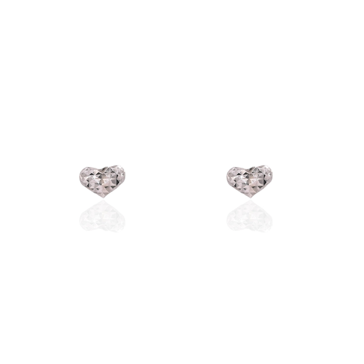 Diamond Cut Puffed Heart Stud Earrings 14K White Gold with Safety Screwbacks