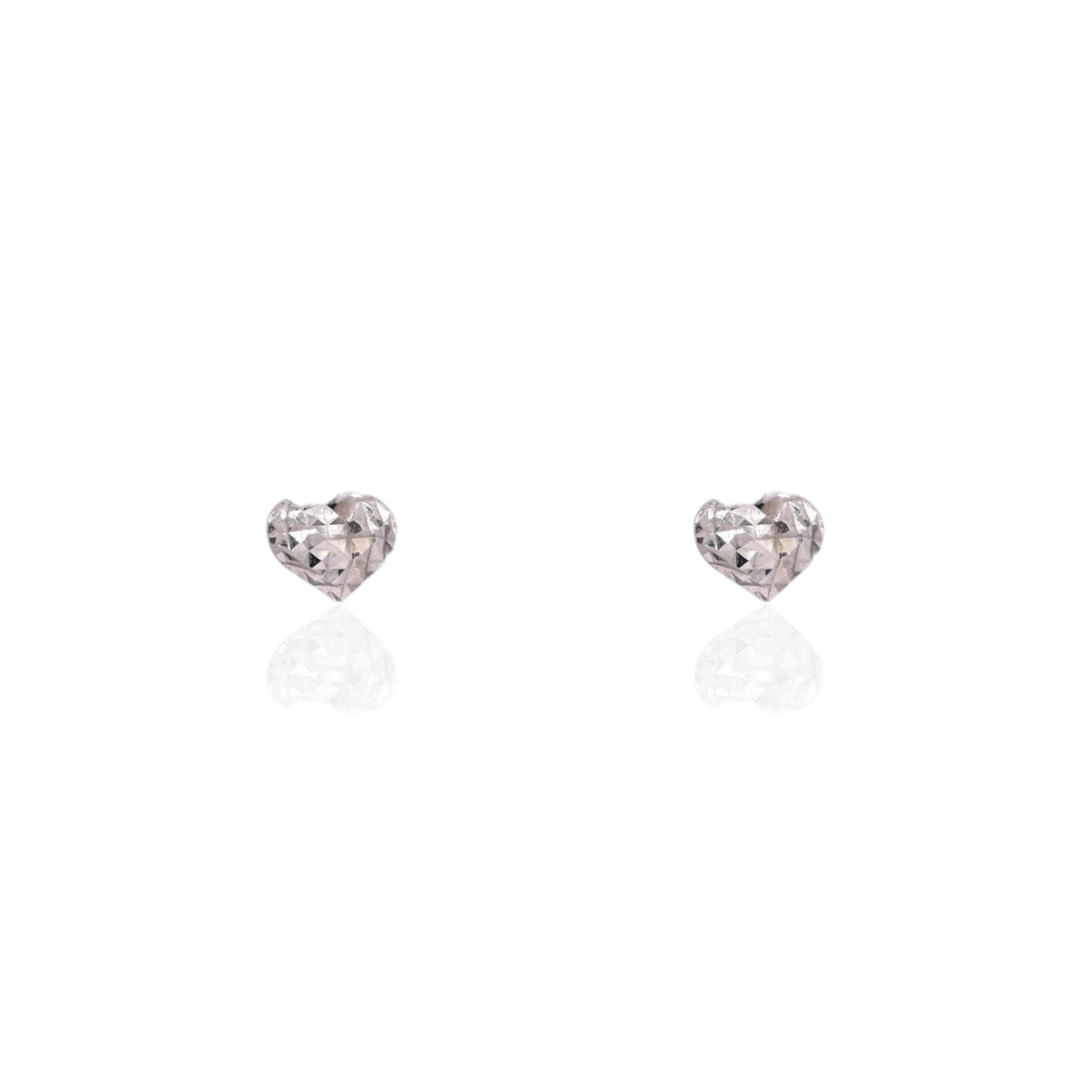 Diamond Cut Puffed Heart Stud Earrings 14K White Gold with Safety Screwbacks