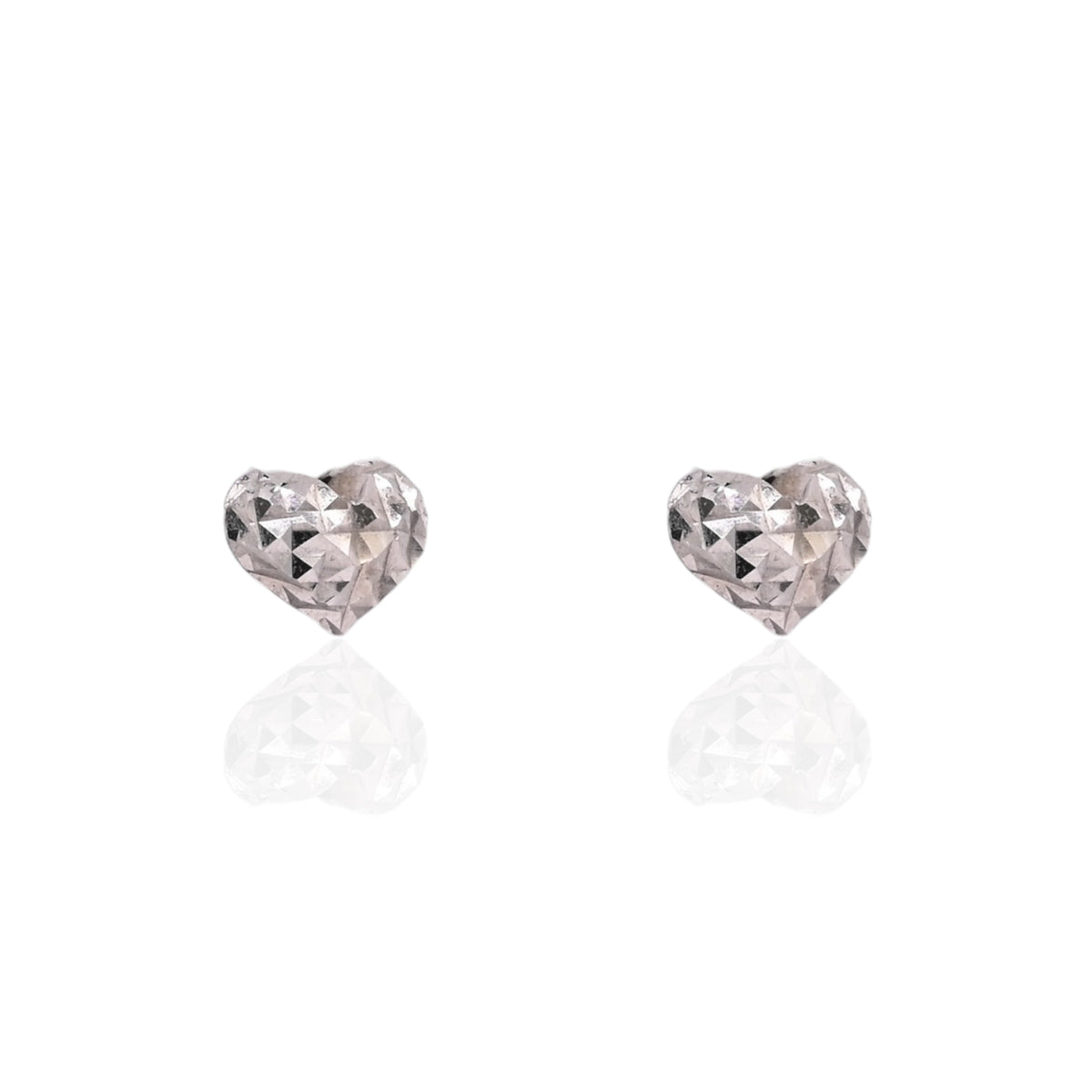 Diamond Cut Puffed Heart Stud Earrings 14K White Gold with Safety Screwbacks