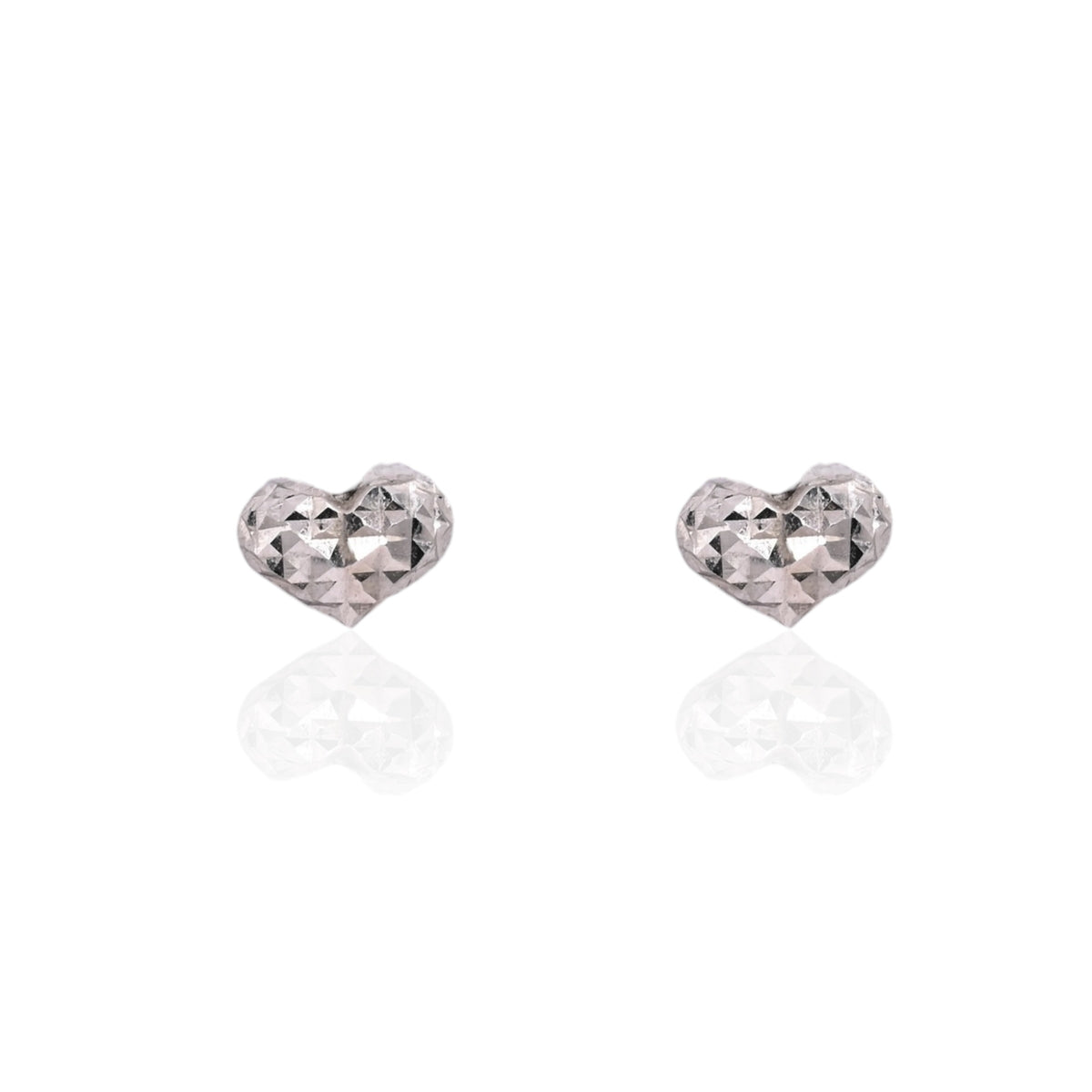 Diamond Cut Puffed Heart Stud Earrings 14K White Gold with Safety Screwbacks