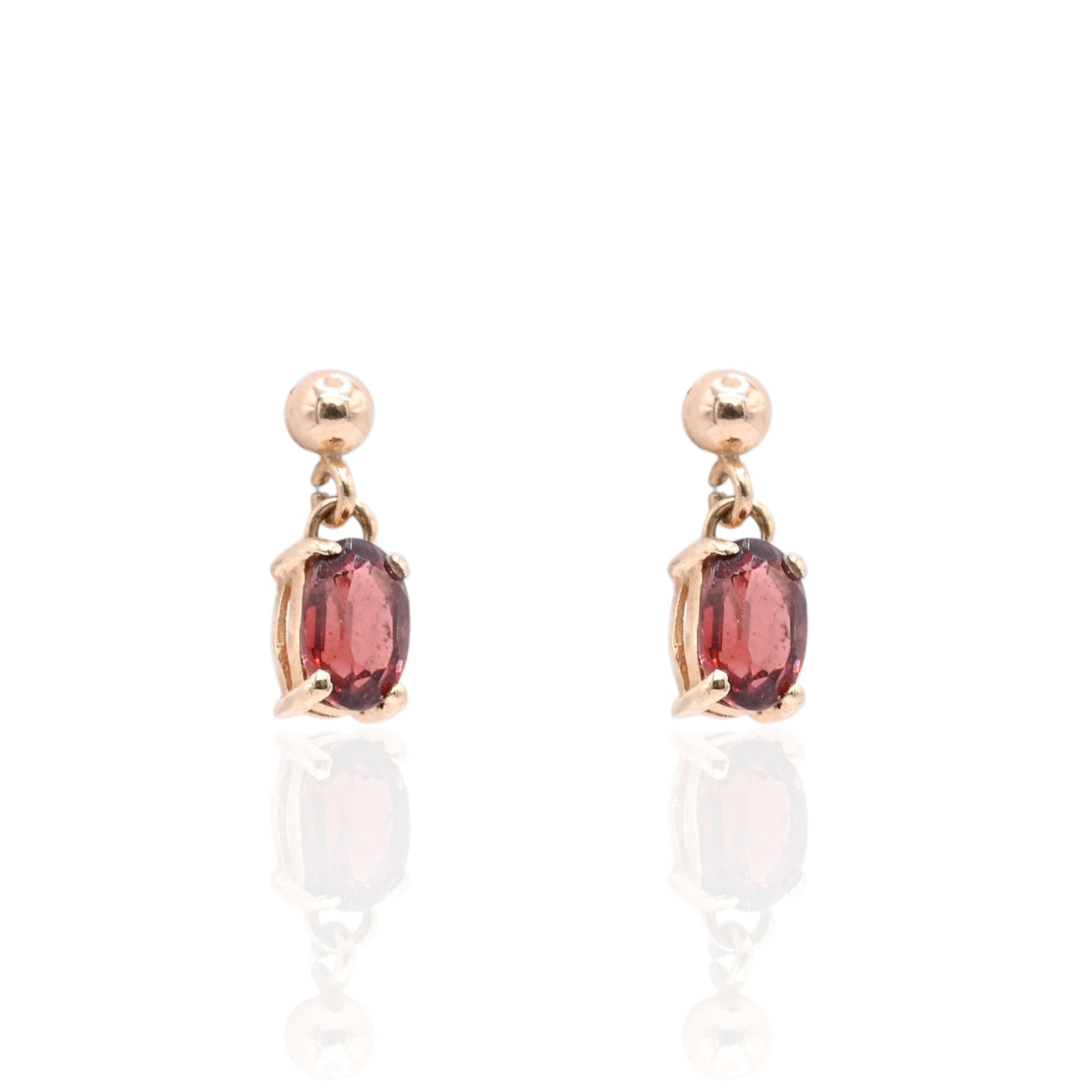 Oval Garnet Dangle Earrings 14K Yellow Gold 1.16cttw Garnet